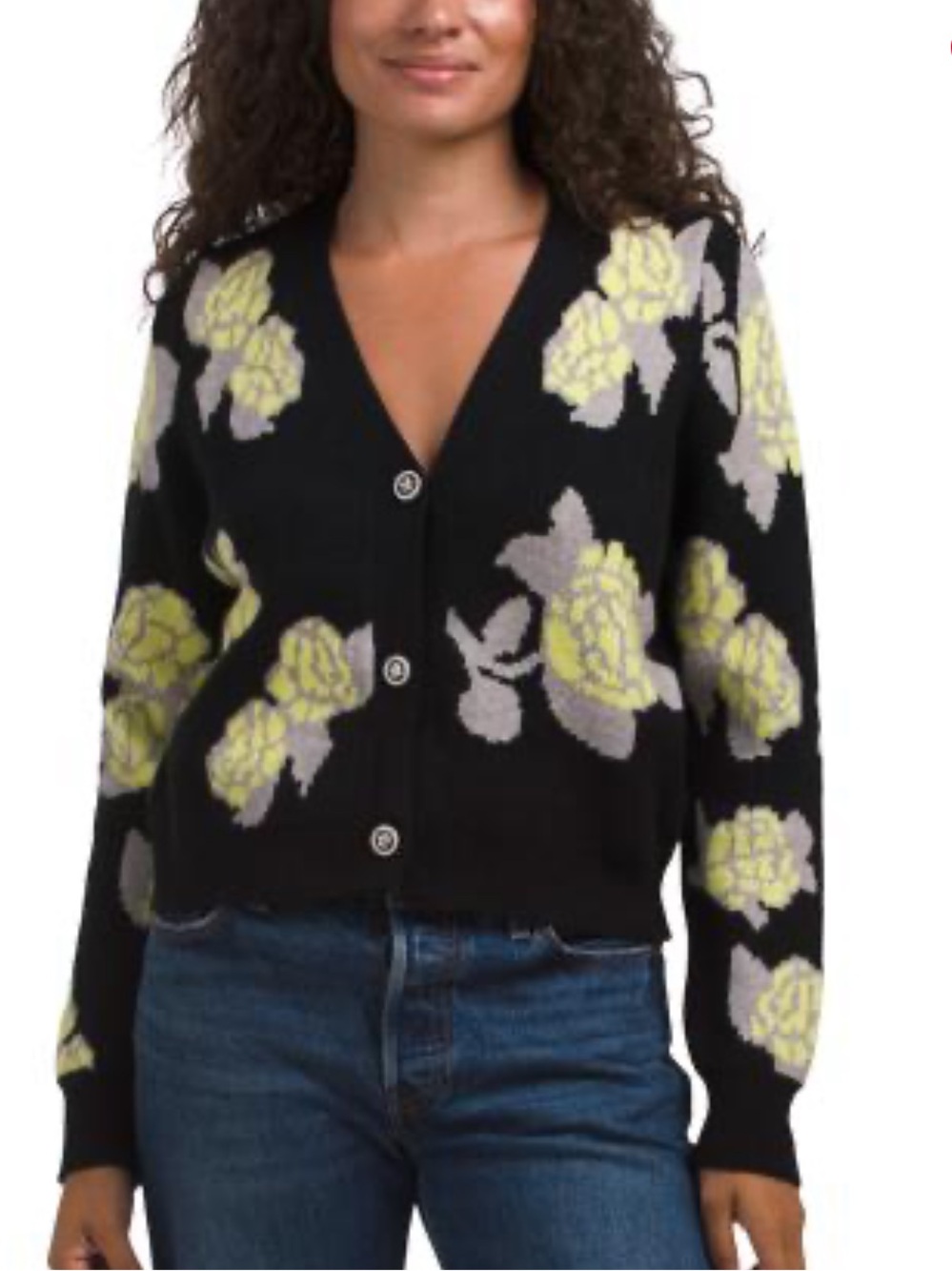 Gracia Cardigan Sweater with Floral Intarsia